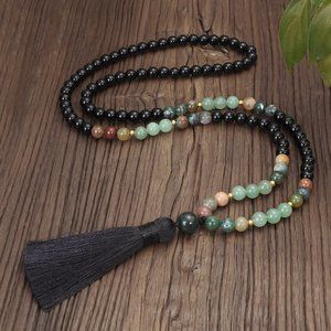 Obsidian Aventurine 108 Mala Bead Prayer Healing Talisman Amulet Tassel Necklace